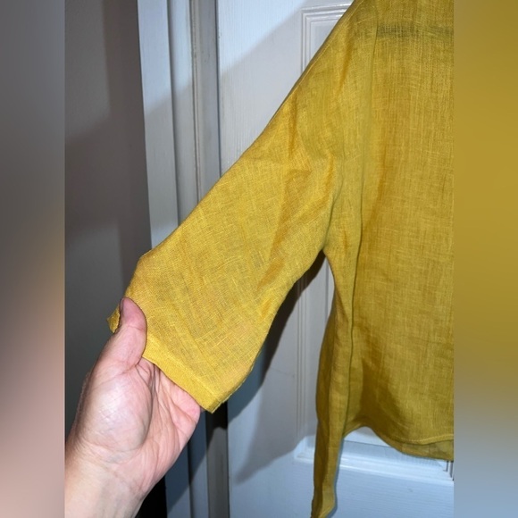 Veronique Miljkovitch Mustard Dolman Sleeve Blouse Top Lagenlook Relaxed Sz S - Picture 3 of 10